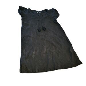 Vineyard Vines Black Tunic Dress 100% Cotton Cap Sleeves Size Small Leaf